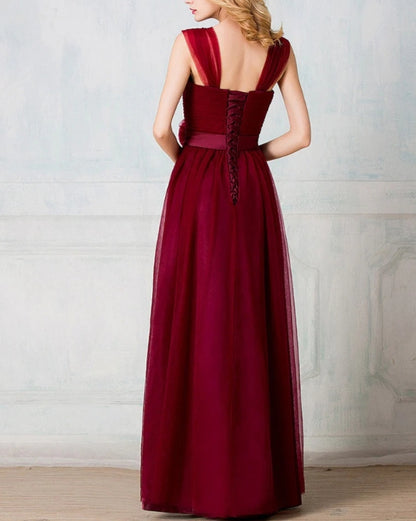 Sweetheart tulle-strap floor-length long prom dress