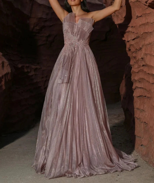 Elegant Pink Evening Gown and Strapless Glitter Dress Appliquéd Embroidered Gown and Pretty Pink Dress