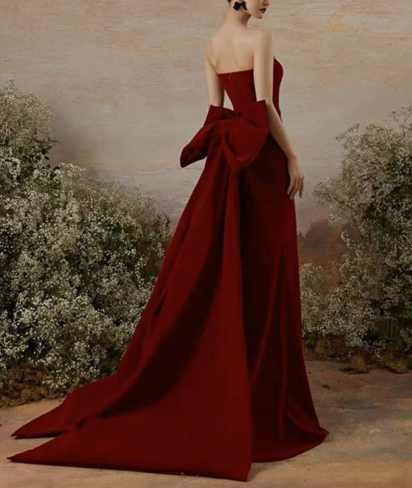 Gothic Burgundy Evening Gown  High-slit Burgundy Formal Evening Dresses