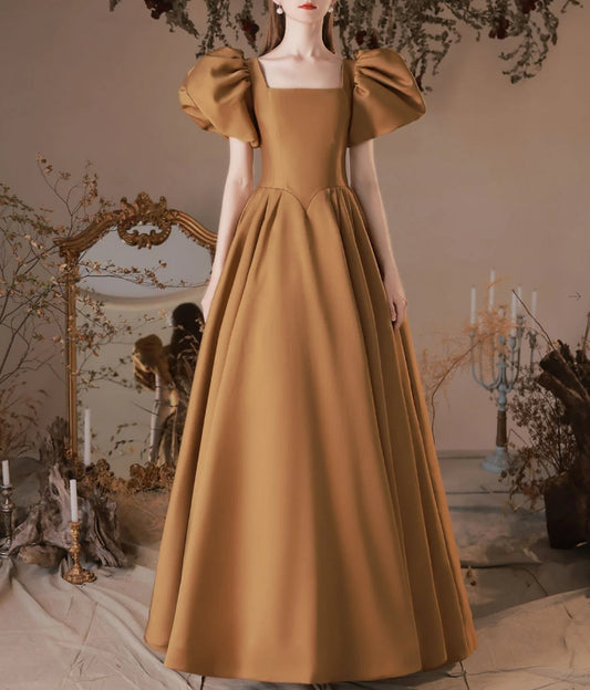 Simple Square Neckline Satin Long Prom Dress Satin Formal Evening Dress