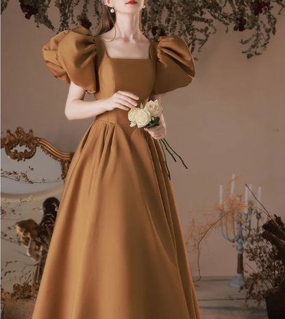 Simple Square Neckline Satin Long Prom Dress Satin Formal Evening Dress