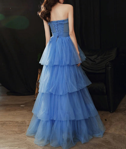 Blue Sweetheart Neck Long Prom Dress Formal Blue Evening Dress