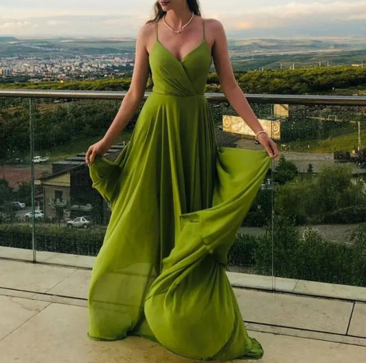 Simple A Line Green Chiffon Long Prom Dress Green Evening Dress