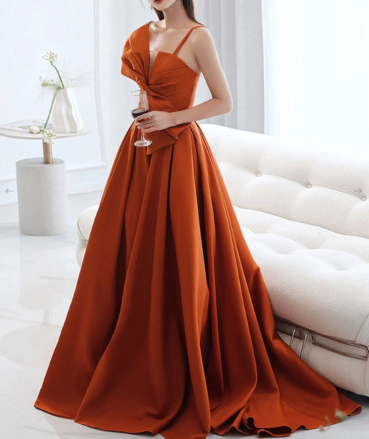 Simple Orange Satin Long Prom Dress A Line Orange Evening Dress