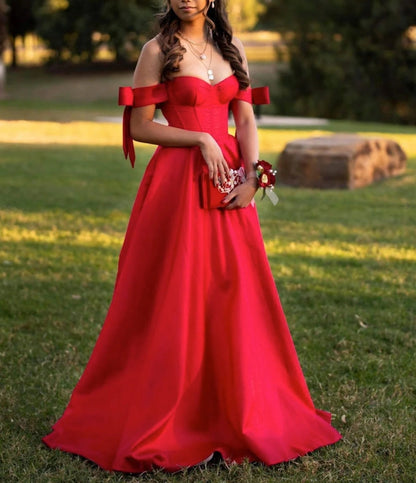Simple Red Satin Long Prom Dress Red Satin Evening Dress