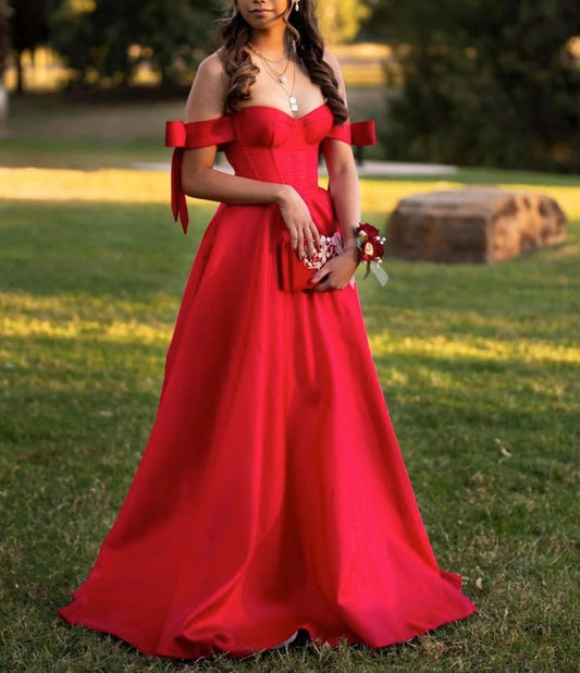 Simple Red Satin Long Prom Dress Red Satin Evening Dress