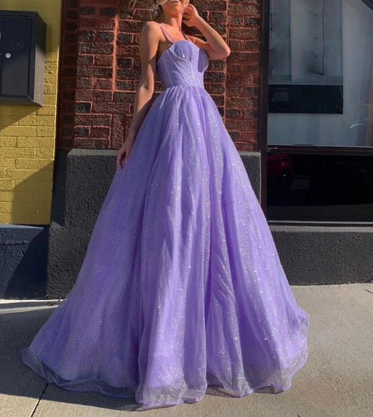 Purple A Line Tulle Long Prom Dress Purple Tulle Evening Dress