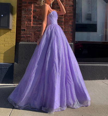 Purple A Line Tulle Long Prom Dress Purple Tulle Evening Dress