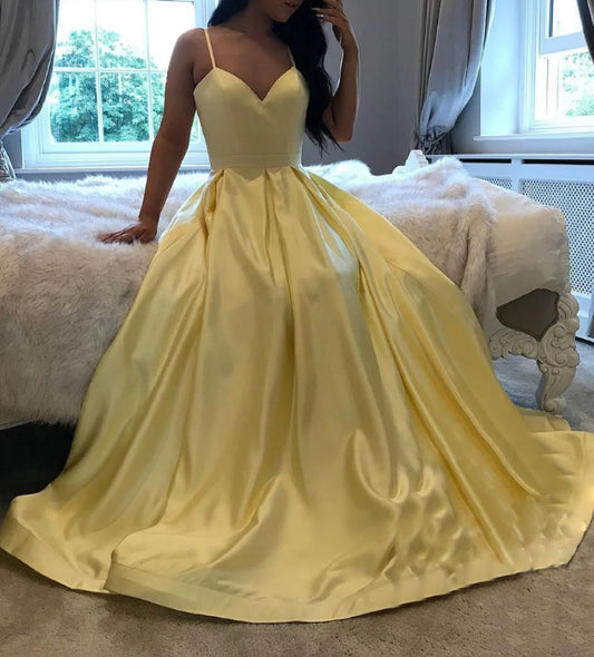 Simple Yellow Satin Long Prom Dress Yellow Evening Dress