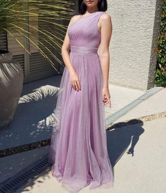 Simple Purple Tulle Long Prom Dress Purple Evening Dress