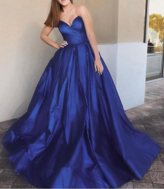 Simple Blue Satin Long Prom Dress Blue Satin Evening Dress