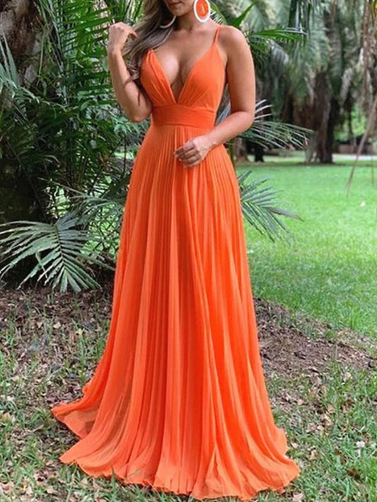 Simple V Neck Chiffon Long Prom Dress Chiffon Evening Dress