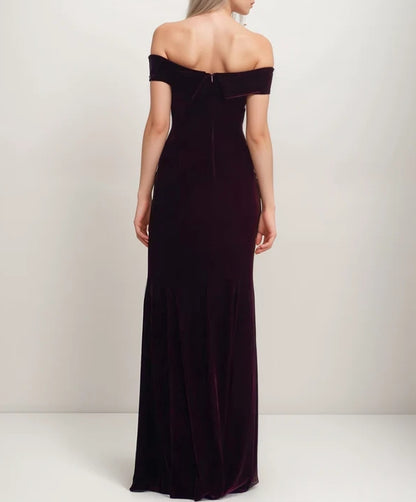 Classic Off-the-shoulder fit and flare Sheath Velvet Evening Dress
