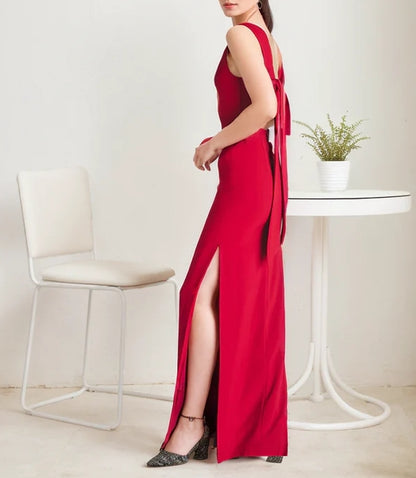 Modern Bateau Neckline Hallowed Back Pencil Skirt Stretchable Satin Evening Dress
