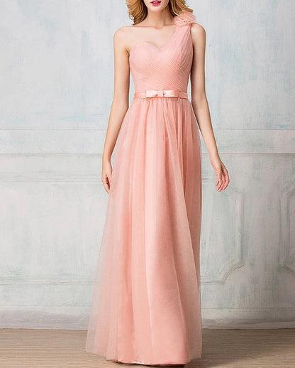 One-shoulder floor-length tulle long Evening dress