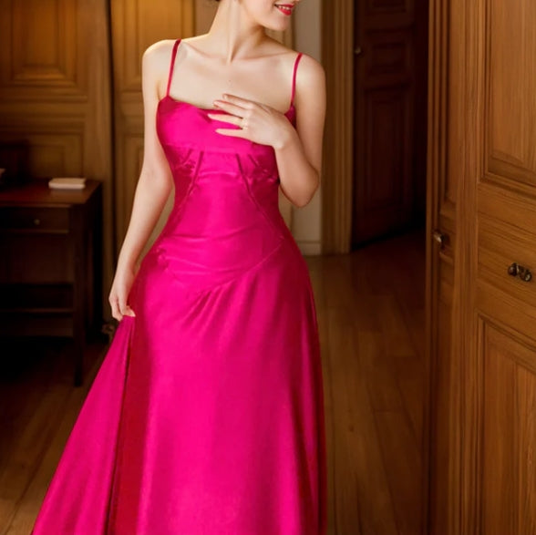 Vintage Spaghetti-straps Princess Style Satin Long Prom Dress