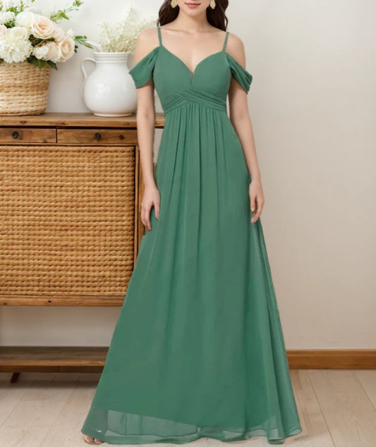 Off-the-shoulder Sleeves Strap Deep V-neck A-line Chiffon Prom Dress