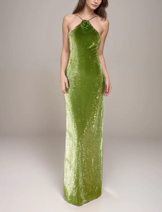 Chic Spaghetti Strap Tie Back Sequin Cocktail Prom Dress
