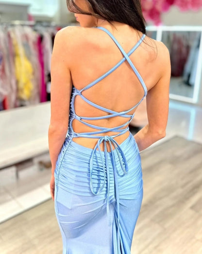 Purple Lace-Up Back Trumpet Long Formal Prom Dress