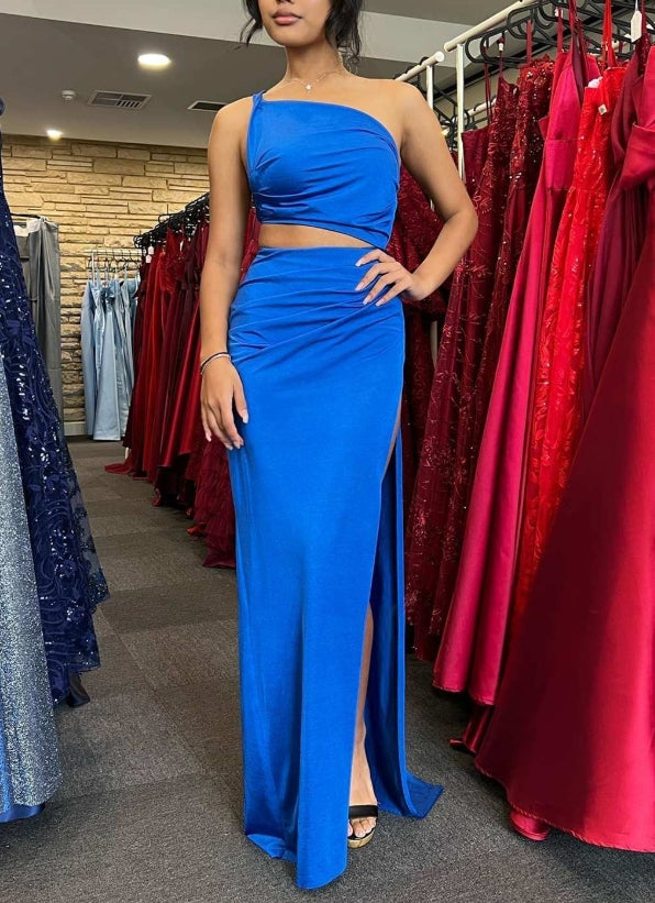 Royal Blue One-Shoulder Cutout Long Formal Dress with Slit