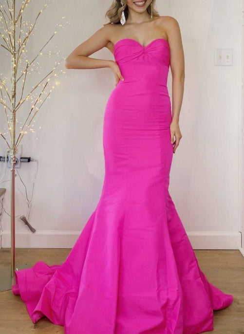 Hot Pink Sweetheart Trumpet Long Prom Dress