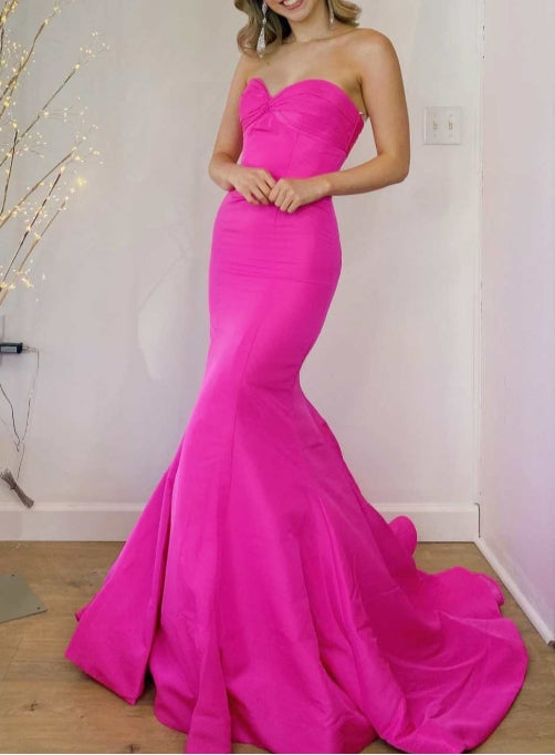 Hot Pink Sweetheart Trumpet Long Prom Dress
