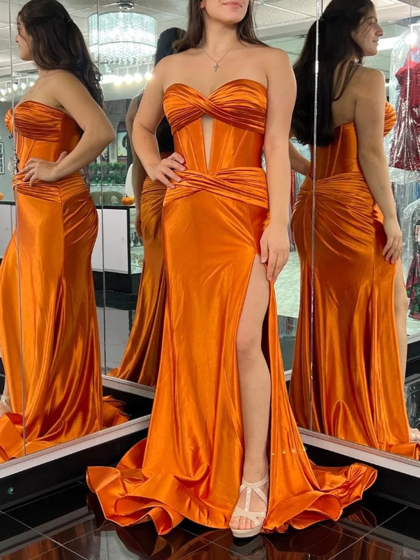 Black Strapless Keyhole Mermaid Long Formal Prom Dress with Slit