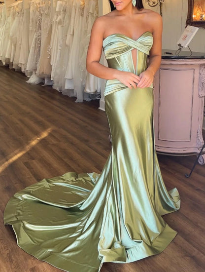 Black Strapless Keyhole Mermaid Long Formal Prom Dress with Slit