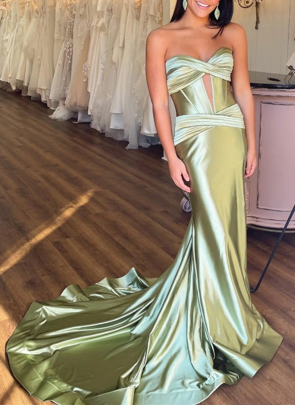 Black Strapless Keyhole Mermaid Long Formal Prom Dress with Slit