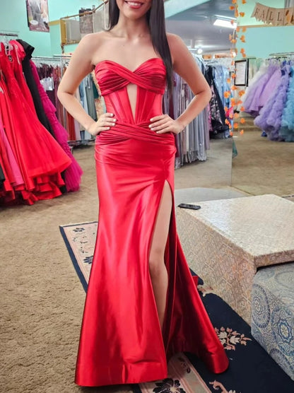 Black Strapless Keyhole Mermaid Long Formal Prom Dress with Slit