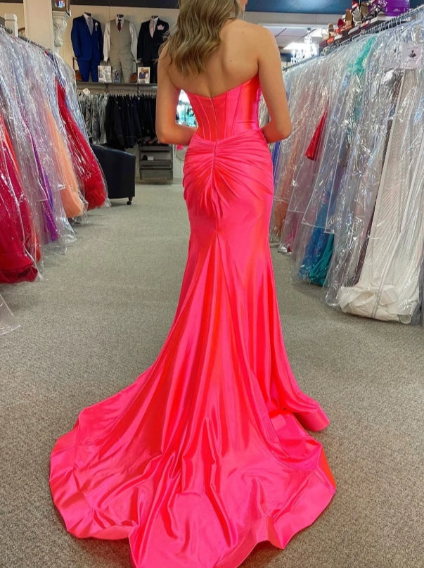 Black Strapless Keyhole Mermaid Long Formal Prom Dress with Slit