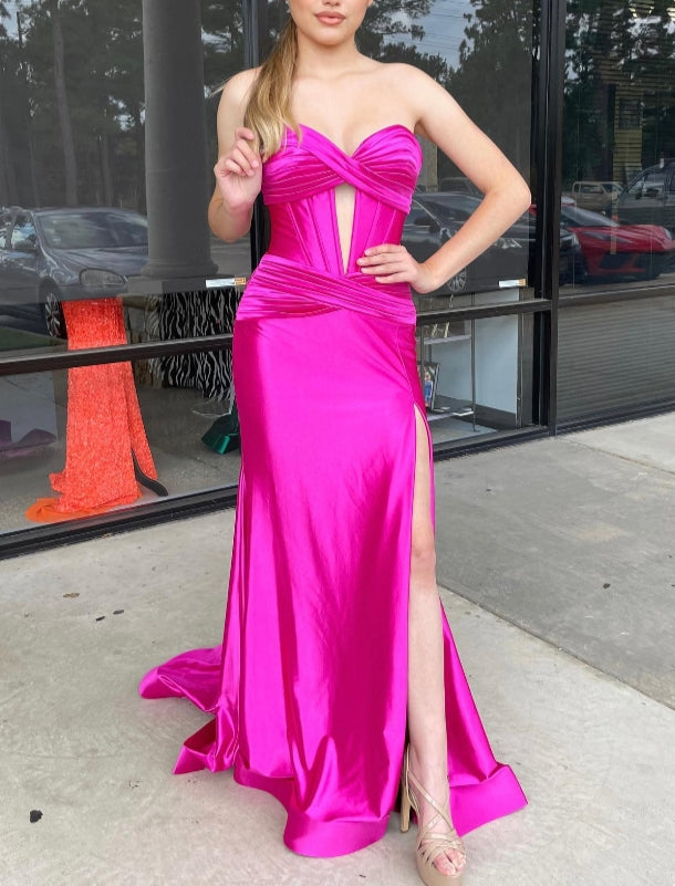 Black Strapless Keyhole Mermaid Long Formal Prom Dress with Slit