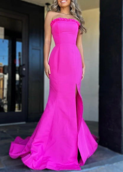 Sexy Aqua Blue Strapless Ruffle Trumpet Long Prom Dress with Slit