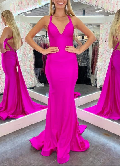 Sexy Yellow Cross Back Mermaid Long Prom  with Attached Train