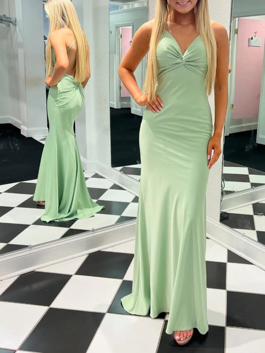 Sage Green Twist-Front Mermaid Long Formal Prom Dress