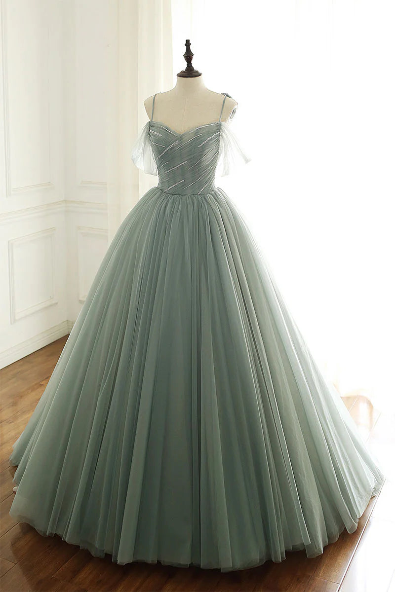 Light green tulle long  prom dress green prom dress