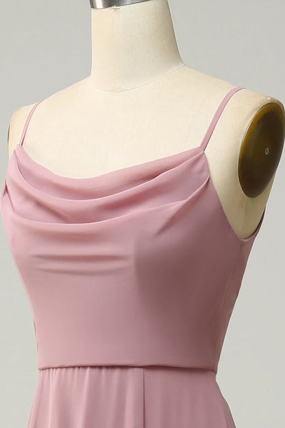 A Line Spaghetti Straps Sleeveless Chiffon Bridesmaid Dress