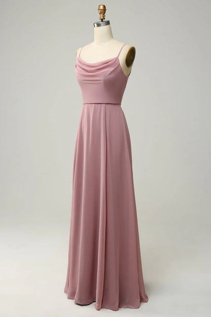 A Line Spaghetti Straps Sleeveless Chiffon Bridesmaid Dress