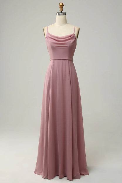 A Line Spaghetti Straps Sleeveless Chiffon Bridesmaid Dress
