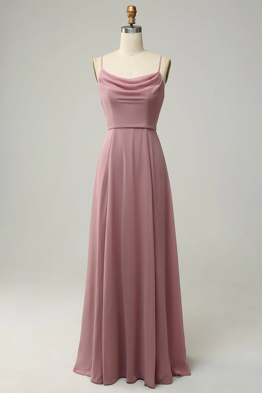 A Line Spaghetti Straps Sleeveless Chiffon Bridesmaid Dress