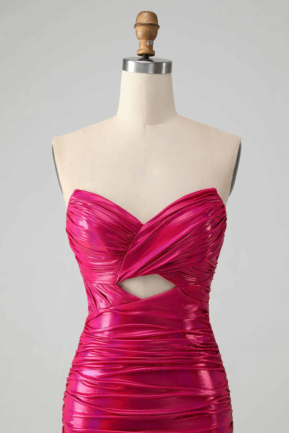 Strapless Keyhole Pleated Fuchsia Tight Metallic Homecoming Dress