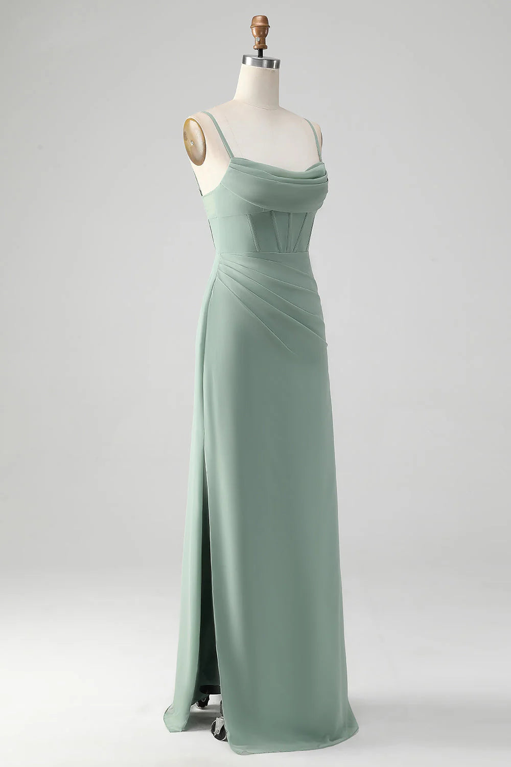 Mermaid Spaghetti Straps Corset Long Bridesmaid Dress with Slit