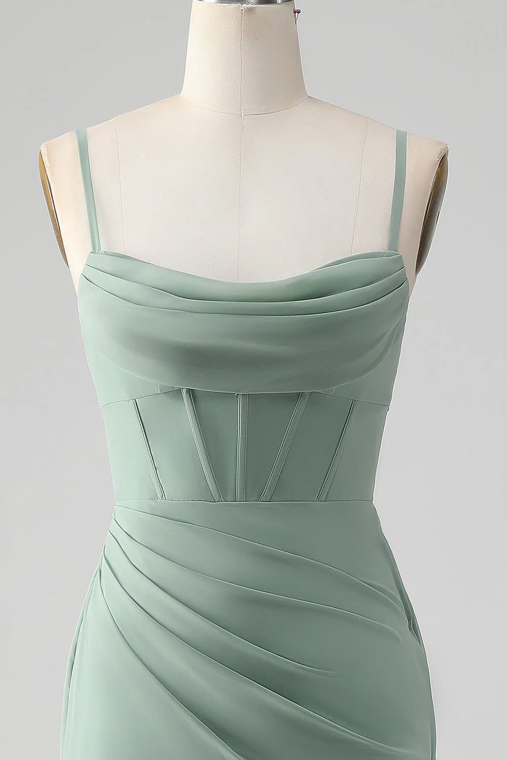 Mermaid Spaghetti Straps Corset Long Bridesmaid Dress with Slit