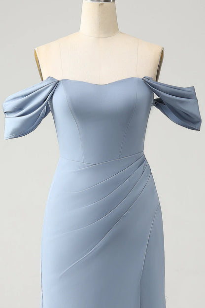 Sheath Off the Shoulder Chiffon Long Bridesmaid Dress with Slit