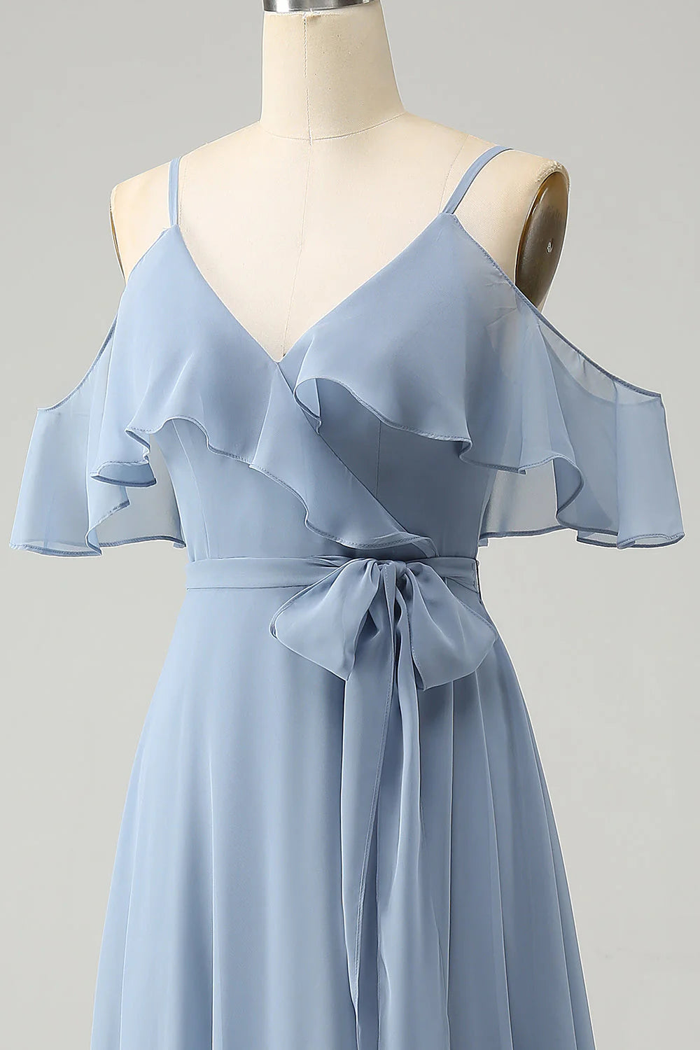 A Line Spaghetti Straps Chiffon Long Bridesmaid Dress with Slit