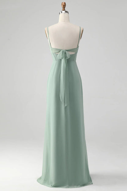 Mermaid Spaghetti Straps Corset Long Bridesmaid Dress with Slit