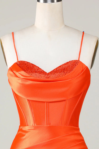 Orange Beaded Corset Tight Short Homecoming Dress