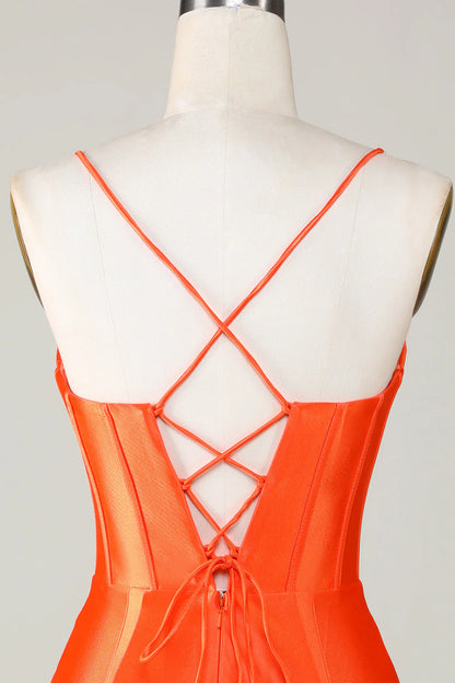 Orange Beaded Corset Tight Short Homecoming Dress