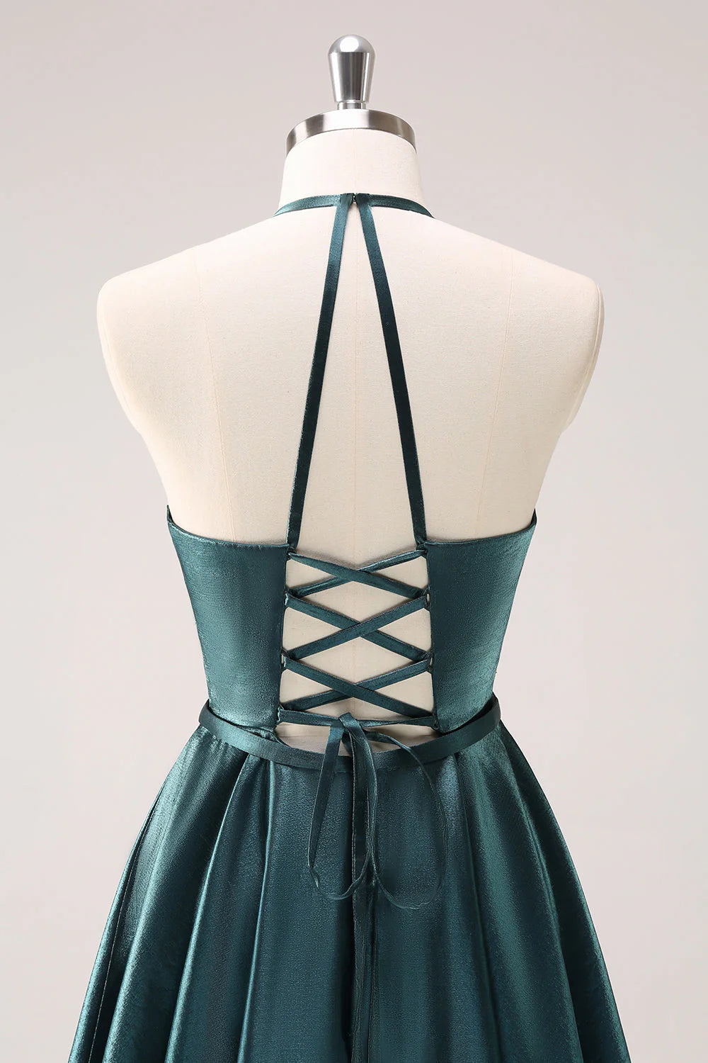Peacock Blue A-Line Halter Short Metallic Homecoming Dress