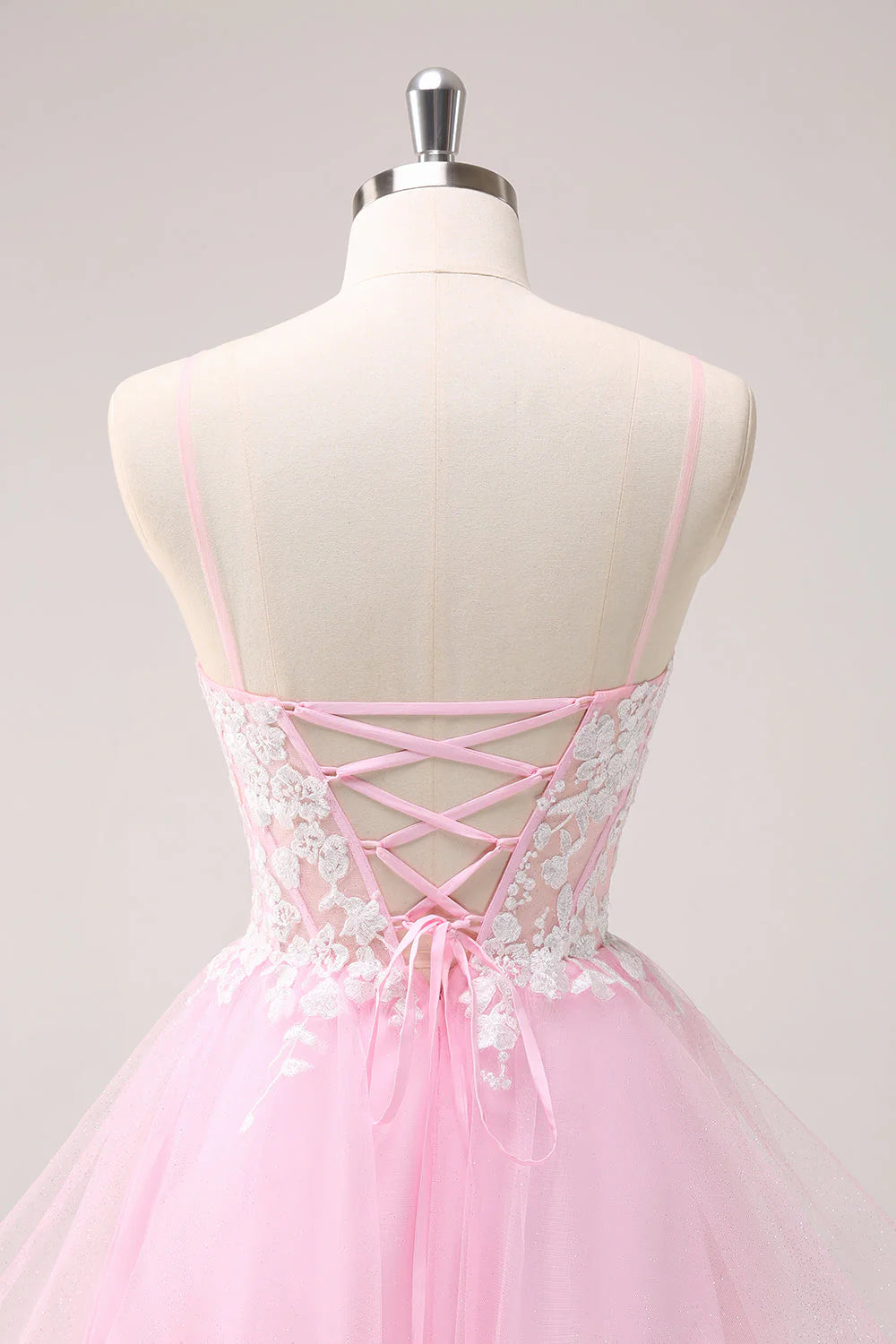 Pink A Line Spaghetti Straps Tulle Corset Homecoming Dress